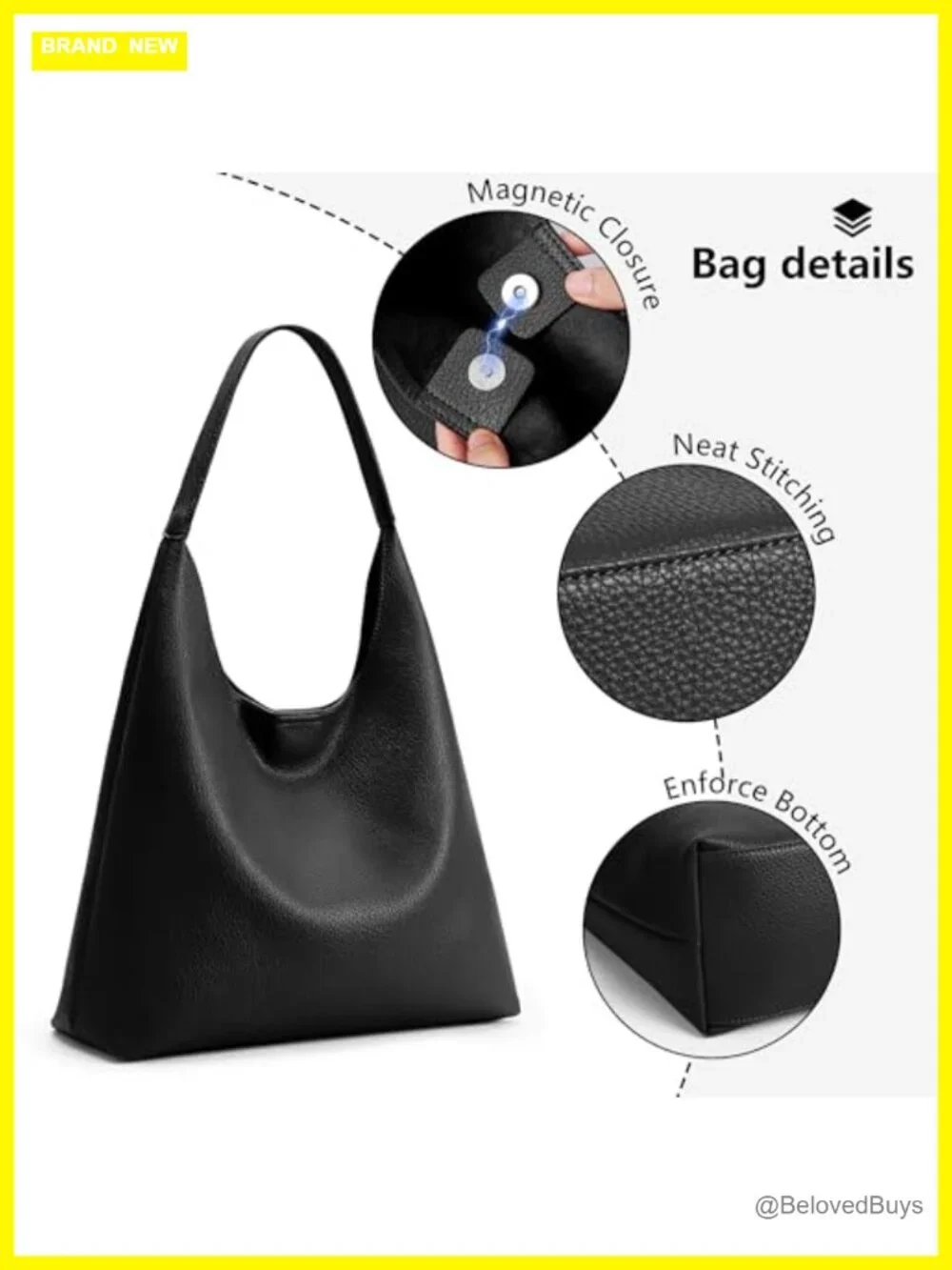 Slouchy Hobo Bag Vegan Leather Tote Women Casual Weekender Shoulder Bag